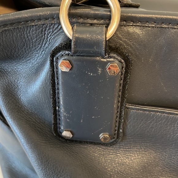 Cole Haan slate blue/grey Womens Shoulder Purse Crossbody Strap Gold Details - Picture 13 of 15